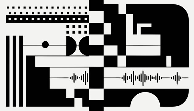 Modern brutalist architecture building exterior with geometric shapes and sharp lines. Abstract urban design vector illustration featuring bold mon...
