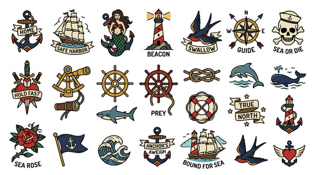 Nautical Tattoo Collection: Anchors, Ships, Sirens, Lighthouses, Swallows