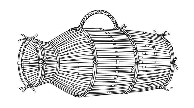 Traditional Woven Bamboo Fish Trap Line Art Illustration