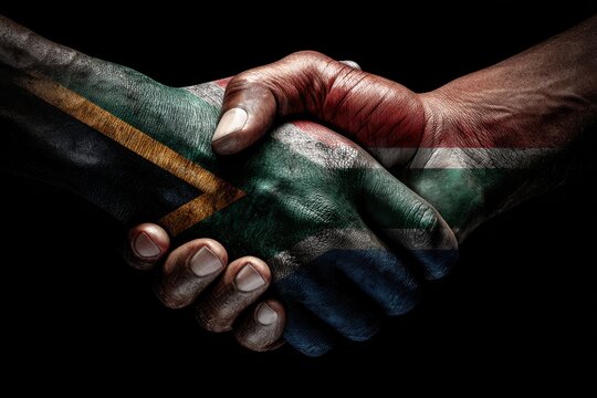 Hands shaking symbolizing south african unity