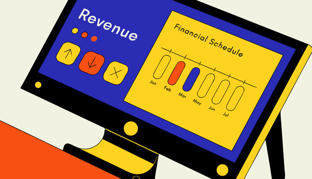 Business revenue growth chart on digital tablet with financial schedule. Data visualization dashboard showing monthly profit trends and analytics f...
