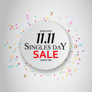 Singles Day sale promotion with confetti and a white circular frame special offer 1111