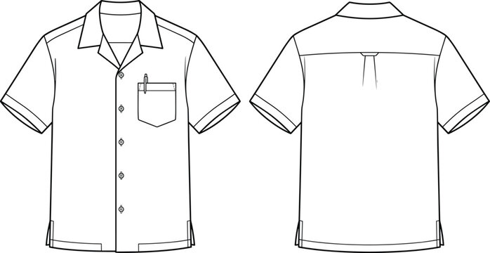 Men's short sleeve button up shirt fashion flat front and back view clothing apparel