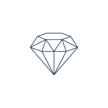 Minimalist blue line art diamond icon on white background