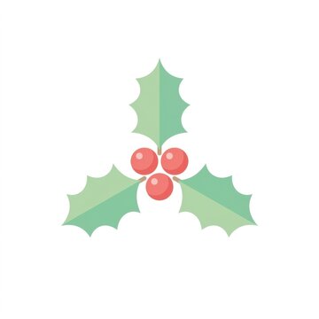 Holly sprig with red berries and green leaves on white background