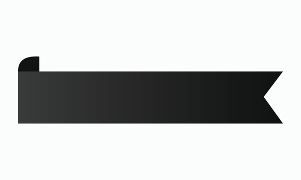 Black horizontal banner with cut ends, flat design, isolated on white background, graphic design element, modern style.