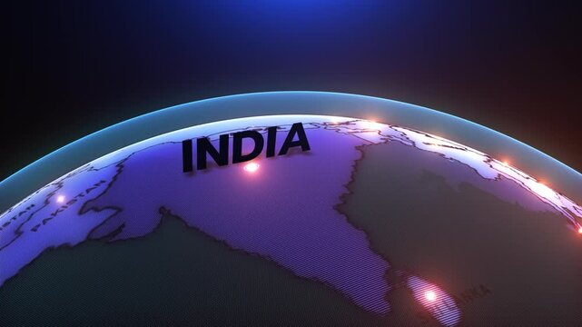 A digital 3D map highlighting India, surrounded by neighboring countries, INDIA map,