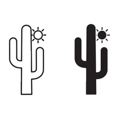 Cactus and sun vector icons with outline and solid silhouette styles for desert heat and summer travel themes © Zulfa