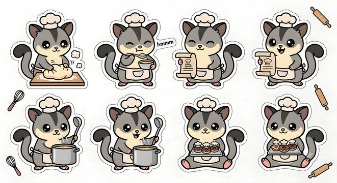 Judul: Cute Gray Animal Character Chef Cooking Illustration