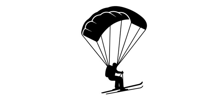 Para glider with parachute silhouette, ski parachute gliding silhouette vector, para glider vector illustration, Paragliding Parachute Silhouette