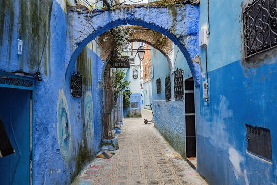 Traditional Moroccan house architecture details in blue town Chefchauen in Morocco