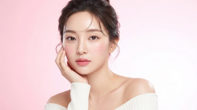 Portrait of a beautiful young asian woman with glowing skin and natural makeup