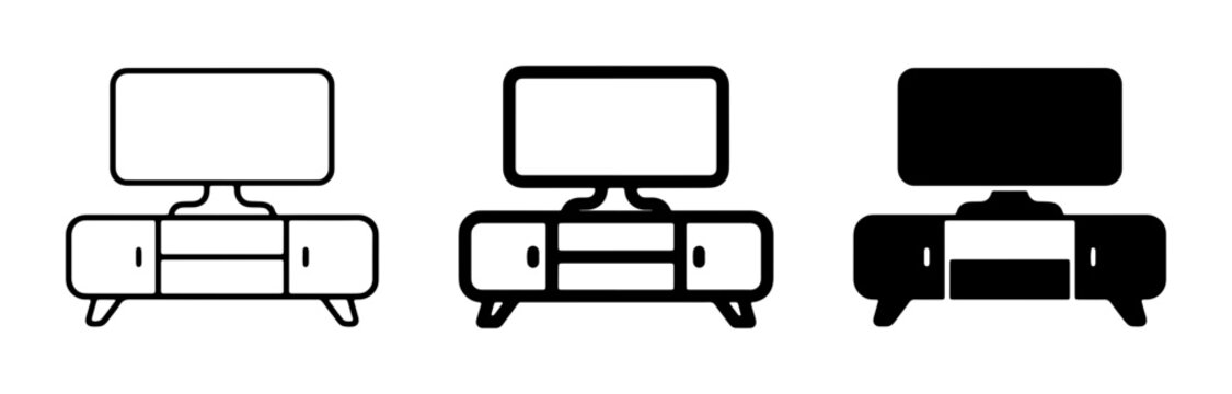 Modern TV Stand Icons, Minimalist Entertainment Unit Vector Graphics, Sleek Media Console Set for Home Decor and Technology Concepts