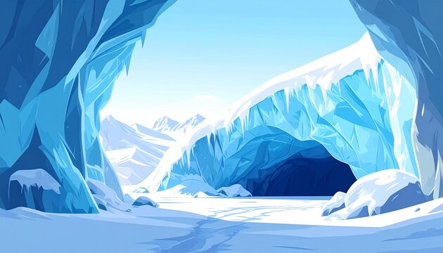 Frozen Ice Cave Interior with Glowing Blue Light.