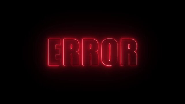 Error neon text animation on a black background for system warnings, glitch effects, and cyberpunk style intros.