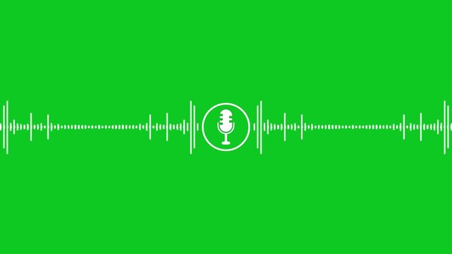A microphone icon with white animated equalizer. Animation for video podcast, broadcast, radio, intro or opener. Music or sound vizualization with sound wave