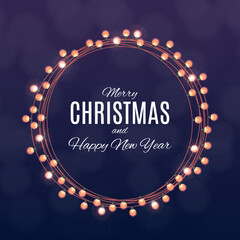Festive christmas lights forming a circular frame with holiday greetings and a dark purple background ©  SABBIR 