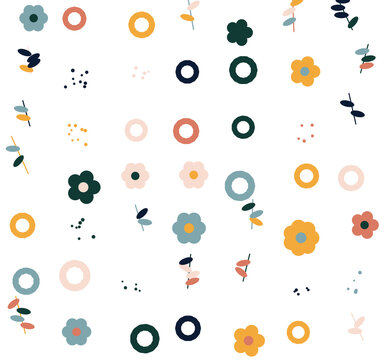 Abstract floral pattern with simple flower and circle shapes
