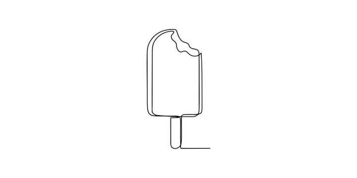 Bitten popsicle ice cream bar drawing in continuous single line art style