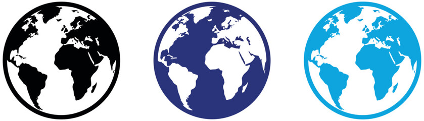 Obraz premium Globe icon set. World map symbol. Simple pictogram collection for global communication, internet, international business, geography and user interface design.