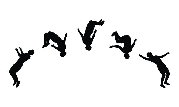 Backflip somersault sequence man silhouette isolated on white