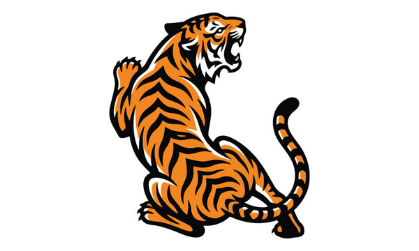 Tiger mascot roaring isolated on white background
