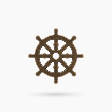 Buddhism symbol simple flat metal Dharmachakra wheel isolated on white