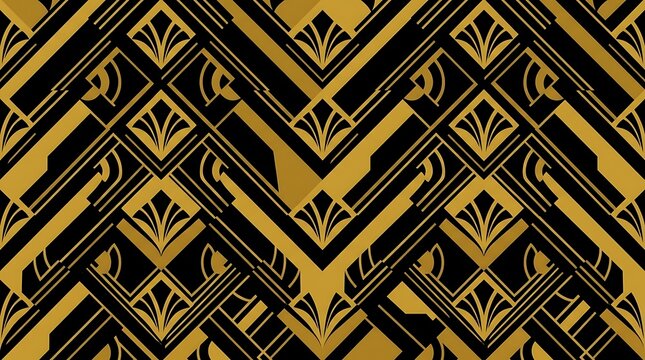 Art deco geometric pattern with gold and black luxury motifs