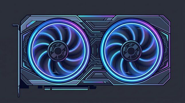 Powerful dual fan graphics card with glowing neon blue lights