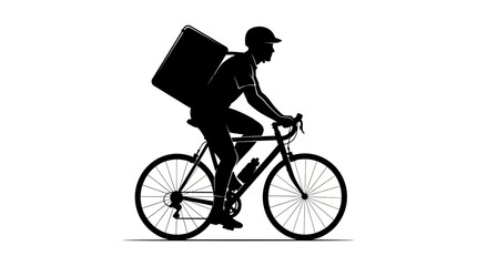 Obraz premium Delivery cyclist with insulated bag on bicycle black silhouette