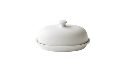 Fototapeta premium White ceramic butter dish with lid isolated on transparent background