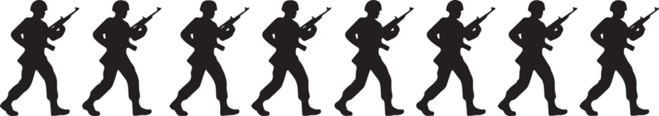 Fototapeta premium Silhouette of a group of soldiers marching in a line veterans day