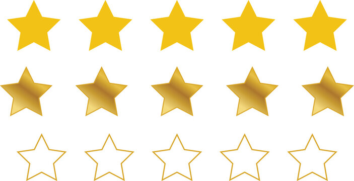 Set of golden stars in different styles