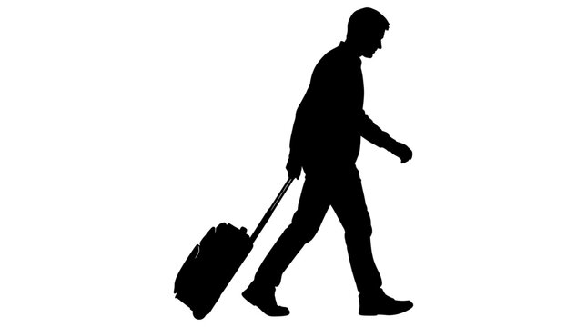 Man Walking With Suitcase Black Silhouette traveler