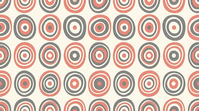 Retro hand drawn concentric circles seamless pattern in peach and gray