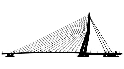 Fototapeta premium Cable stayed Bridge Silhouette Against White Background