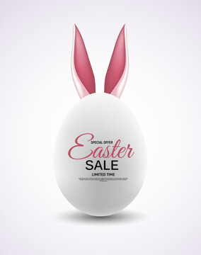 Easter egg with bunny ears and special offer text on a light gray background