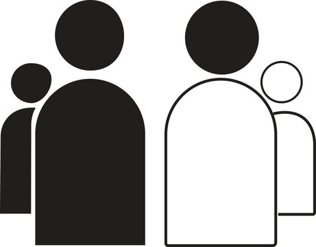 Abstract icon of two people silhouettes, one solid black and one white outline