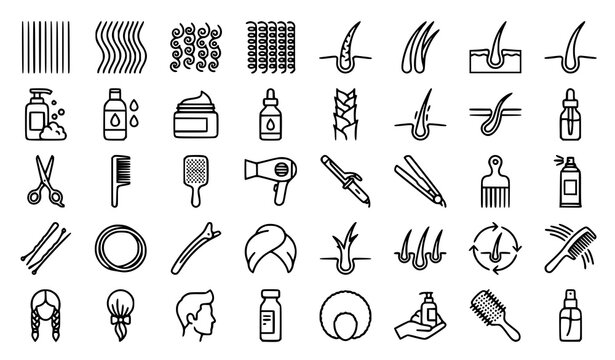 Hair Texture Outline Vector Icon Collection