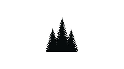 Coniferous Tree Group Silhouette Against White Background © Alom