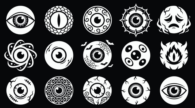 A detailed halloween vector bundle featuring various creepy monster eyeballs with unique textures and styles for spooky holiday graphic design projects