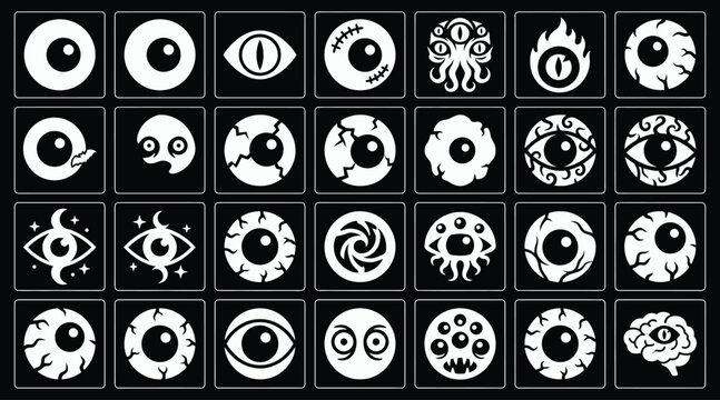 A comprehensive halloween vector bundle featuring a collection of creepy eyeballs and scary monster eyes for dark gothic graphic design projects