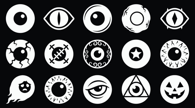 A comprehensive halloween vector bundle featuring a collection of diverse spooky eyes and mystical symbols for creative holiday graphic design projects