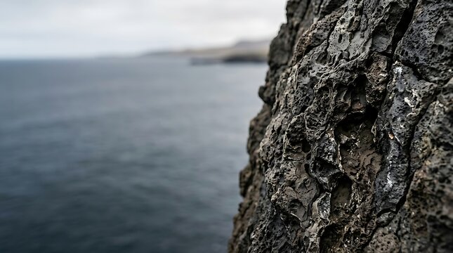 Close up of porous volcanic rock texture overlooking the ocean