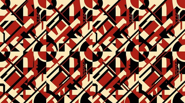 Bold abstract geometric pattern in red black and beige