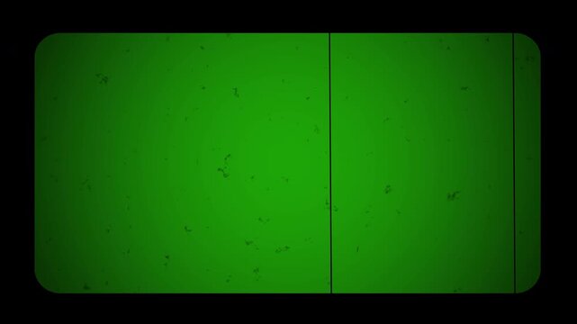 Effect of an old TV with a kinescope on a green screen. Green screen VHS motion overlay footage. Rounded edges of the TV screen. VHS defects, artifacts and noise. Green Screen mode footage