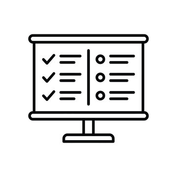 Comparison chart icon showing a checklist with checkmarks and radio buttons on a display board