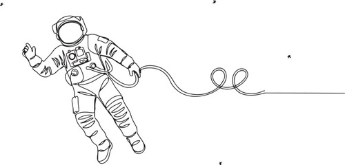 astronaut floating space walk continuous line art drawing vector.one line drawing © Hasho 