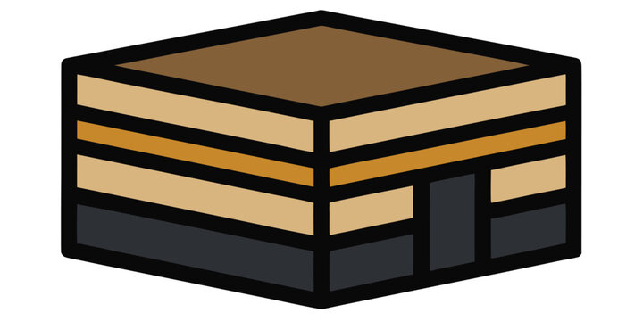 Kaaba cubical building with black door and brown roof.