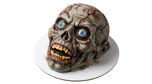 Realistic zombie head cake isolated on transparent background